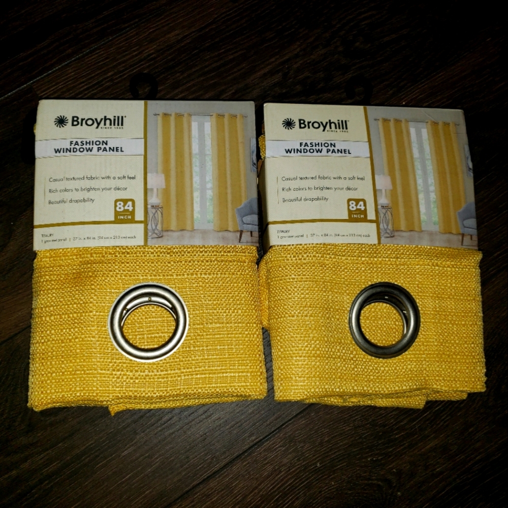2 Broyhill goldish/yellow 84" curtain panels brand new